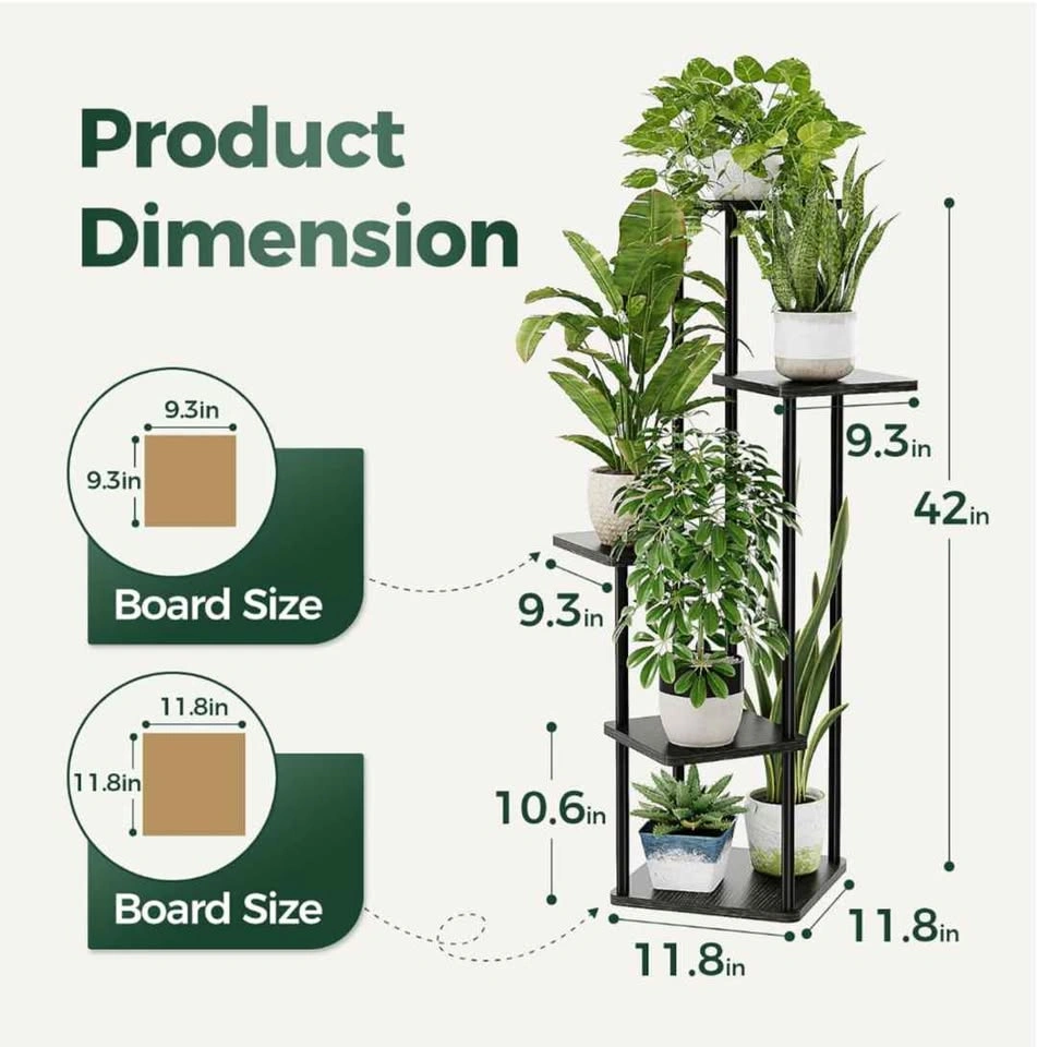 5-Tier Black Metal and Wood Plant Stand - photo 3