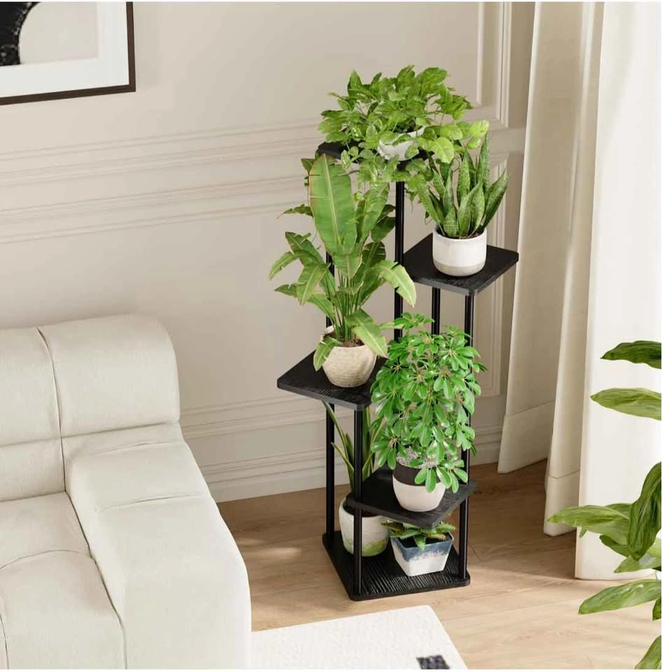 5-Tier Black Metal and Wood Plant Stand - photo 4