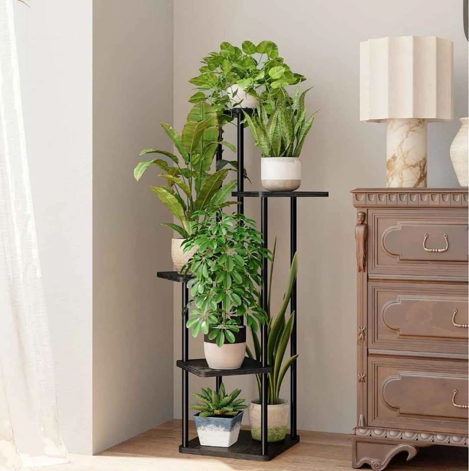 5-Tier Black Metal and Wood Plant Stand - photo 5