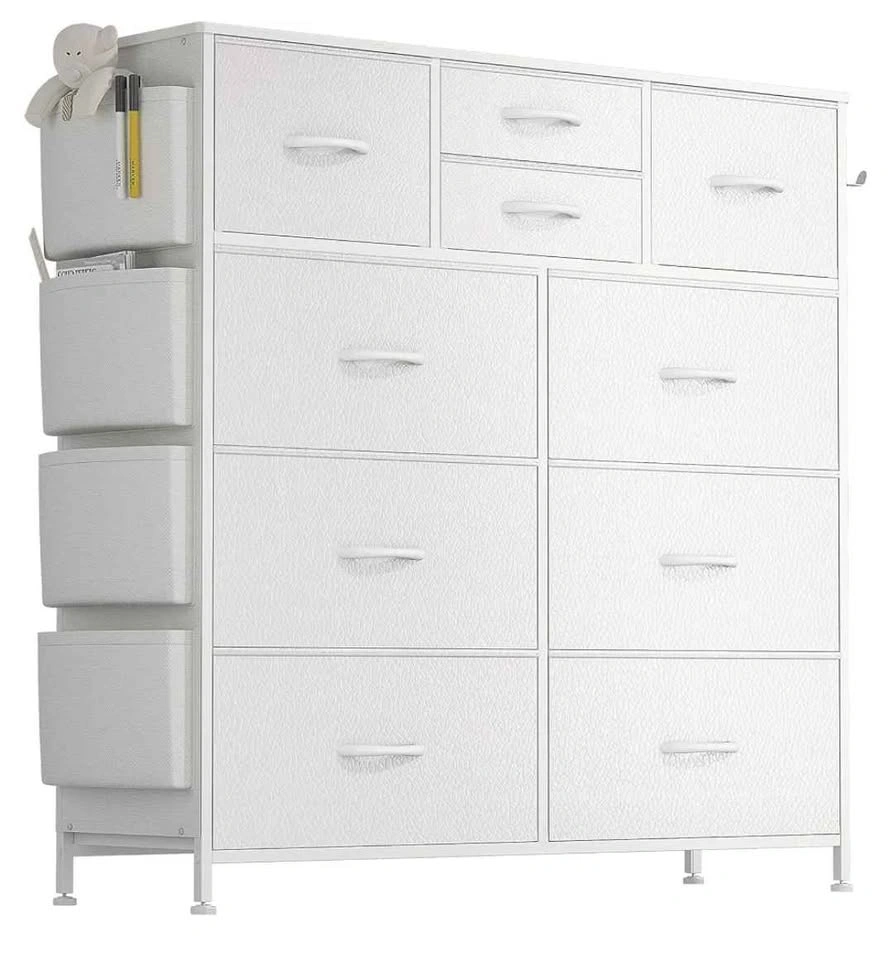 10-Drawer Dresser (white) with Side Pockets and Metal Frame - photo 2