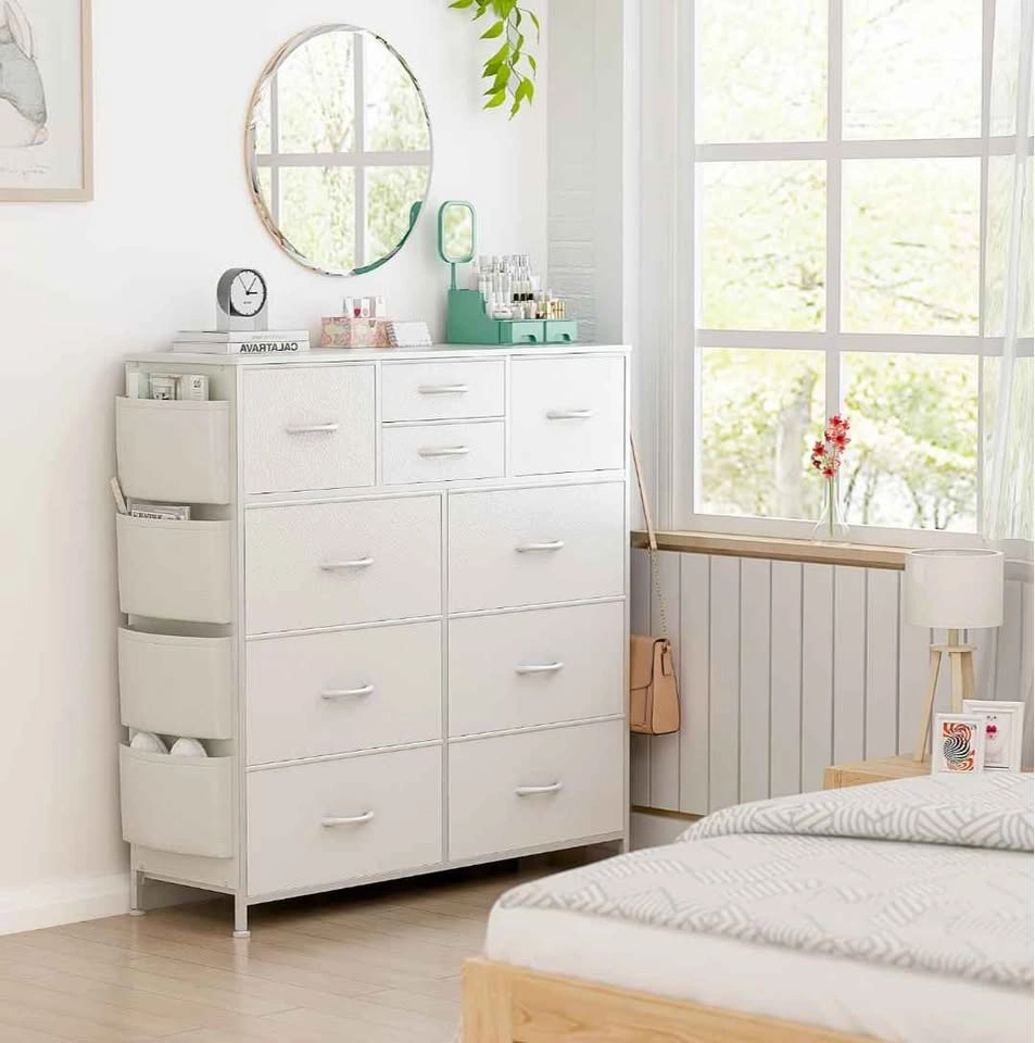 10-Drawer Dresser (white) with Side Pockets and Metal Frame - photo 4