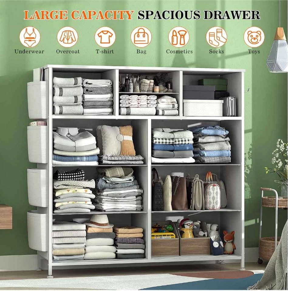 10-Drawer Dresser (white) with Side Pockets and Metal Frame - photo 5