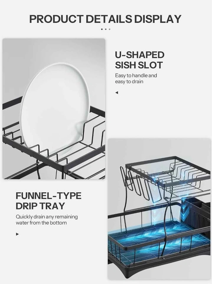 2-Tier Metal Dish Drying Rack with Drainboard - photo 3