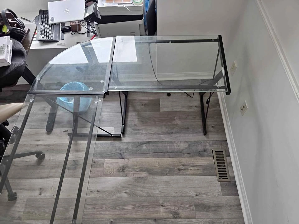 Glass L-Shaped Reversible Computer Desk
