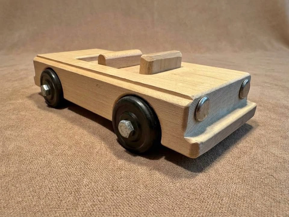 Solid Vintage Handcrafted Wooden Convertible Toy Car