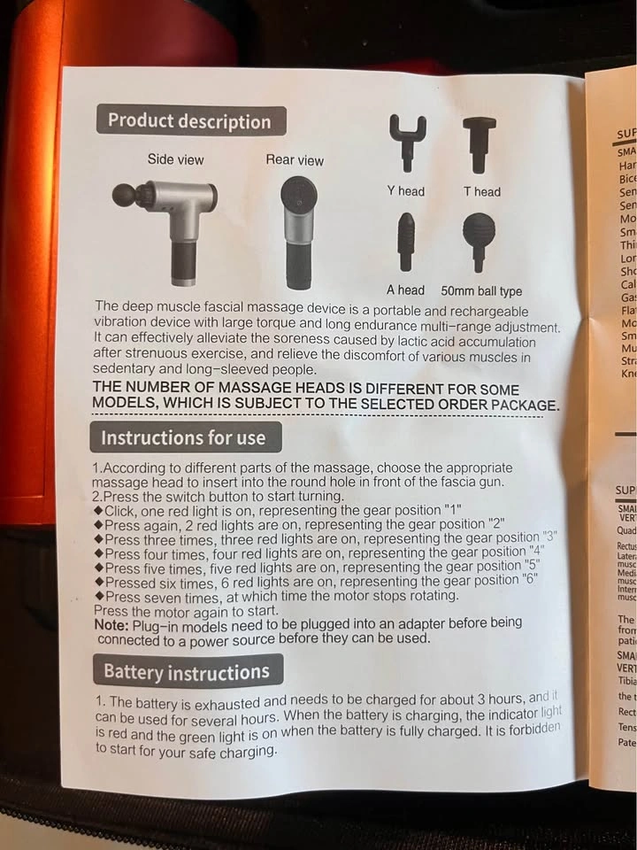 Red Deep Muscle Massage Gun with 4 Heads, Charger & Hard Case - photo 4