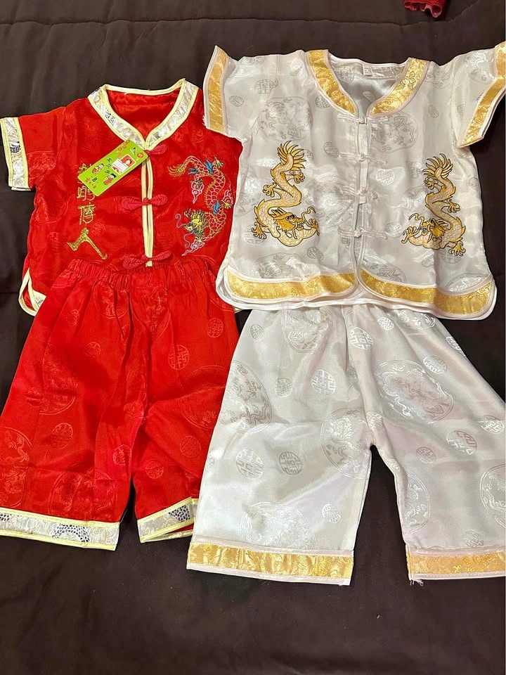 Set of 2 toddler Chinese pajama sets with Dragon Embroidery