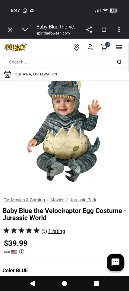 Baby Blue Velociraptor Egg Costume - Jurassic World - 6-12m - photo 3