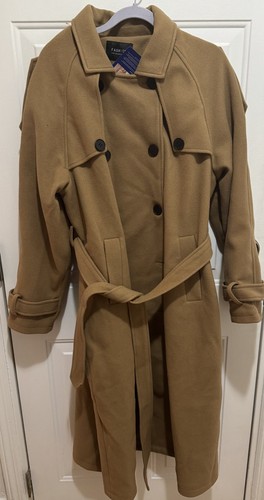 Nwt Womens ChouYatou Camel Colored Long Belted Wool Coat XL