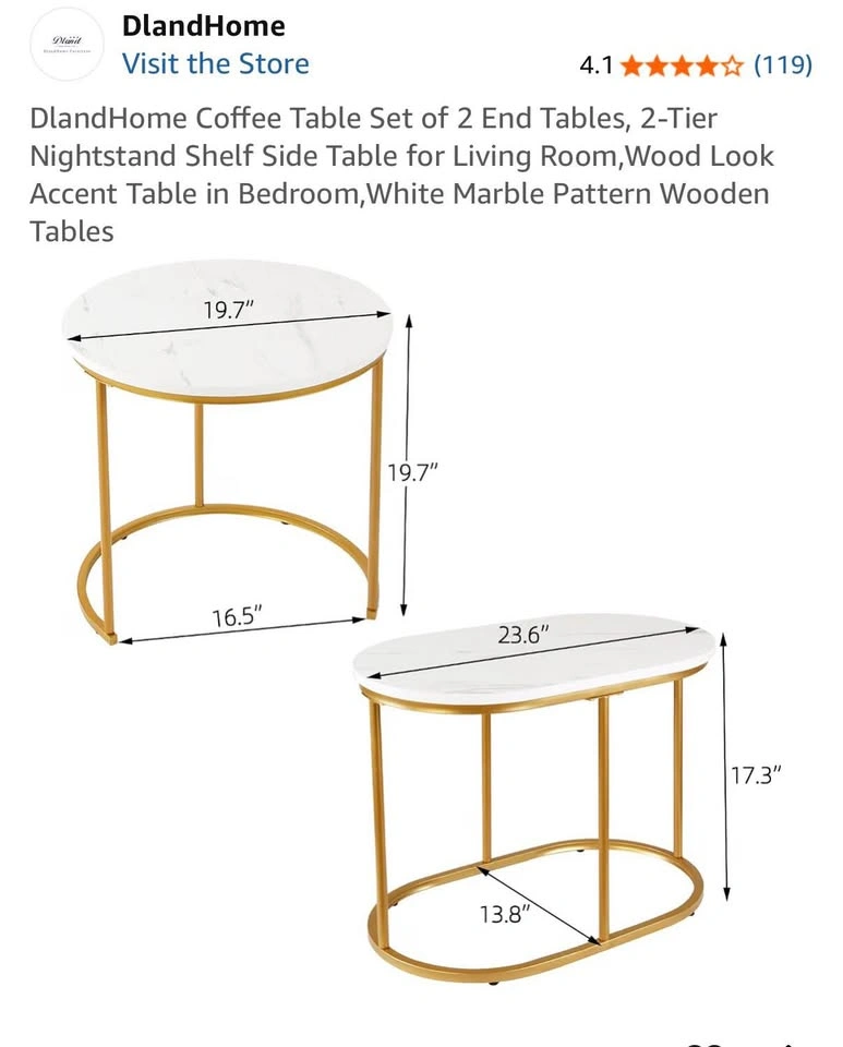 Marble look & Gold Nesting Side Tables (Set of 2) - photo 3