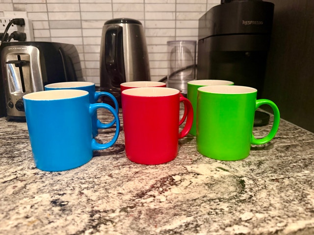 Colorful Coffee Tea Mugs – Set of 6 (Blue, Red, Green)