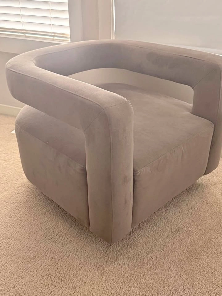 Modern Grey Velvet Swivel Barrel Accent Chair