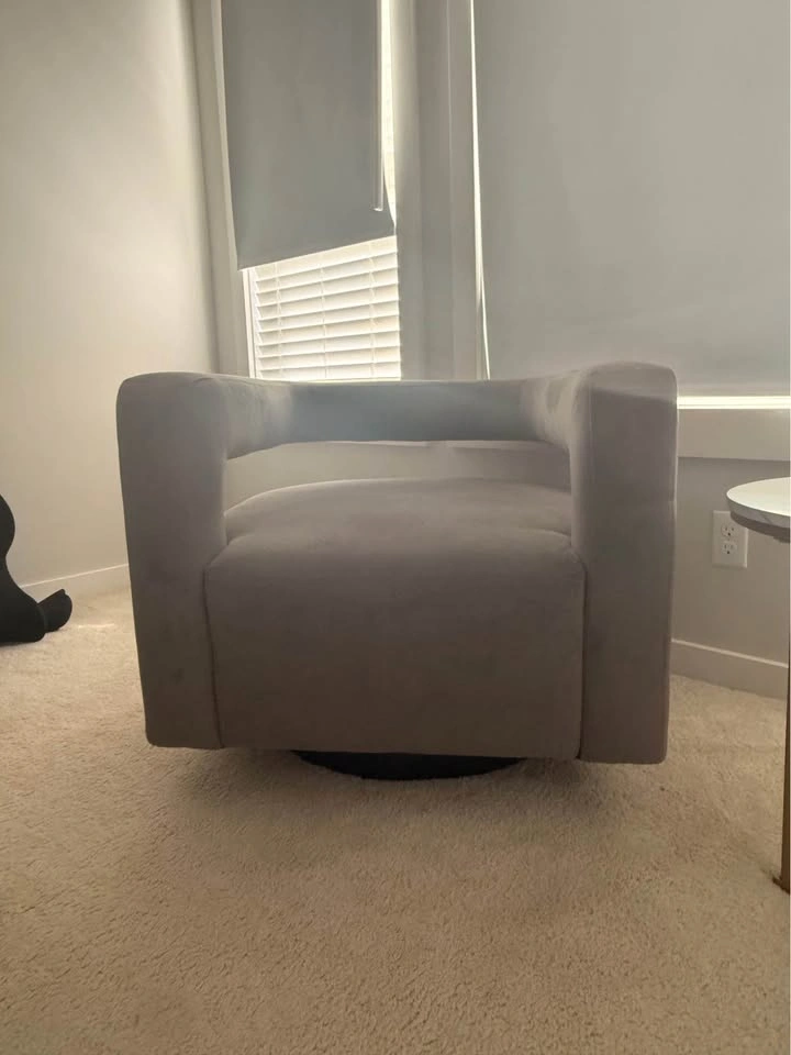 Modern Grey Velvet Swivel Barrel Accent Chair - photo 2