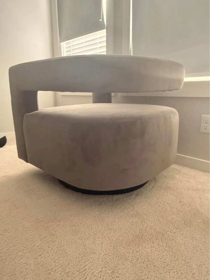 Modern Grey Velvet Swivel Barrel Accent Chair - photo 3