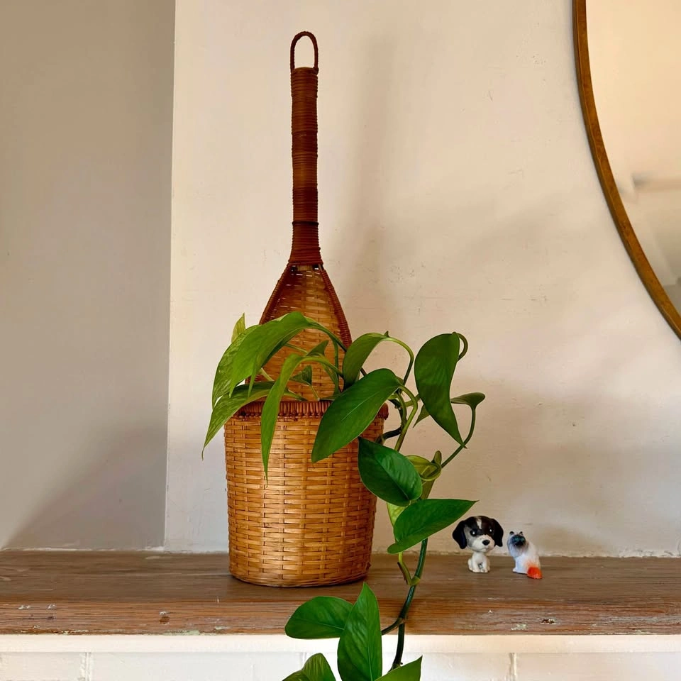 Vintage Wicker Rattan Wall Planter Basket | Boho Hanging Plant H