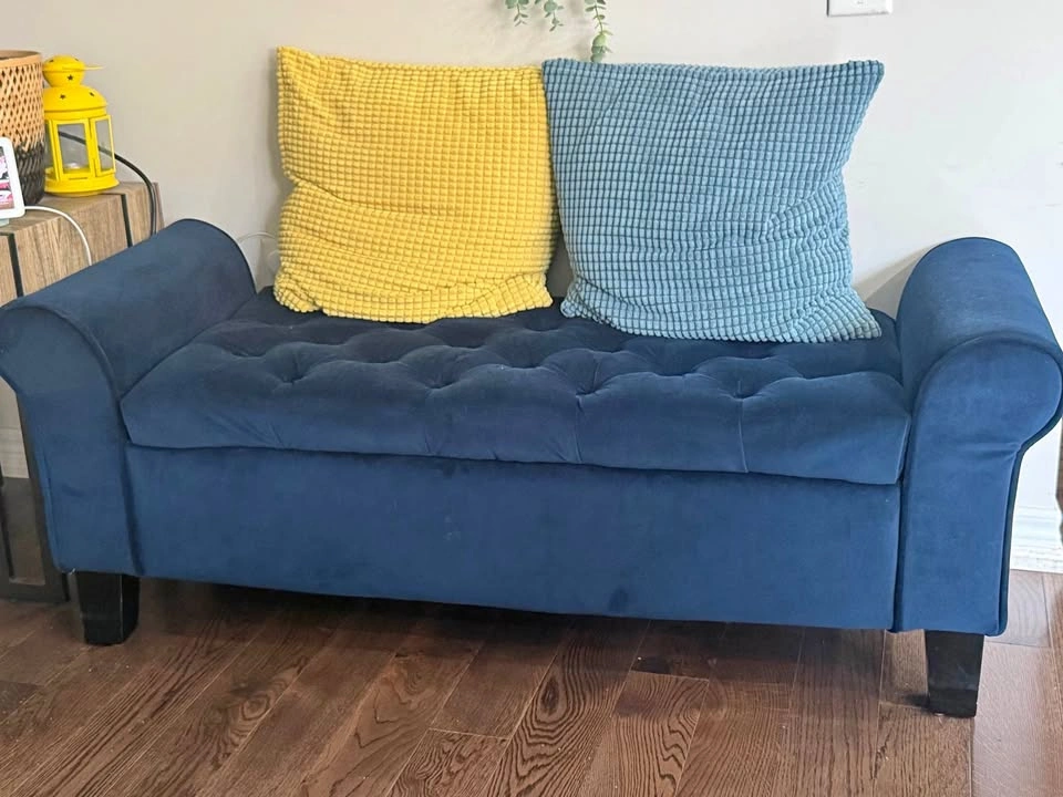 Moving Sale – Blue Velvet Storage Bench / Settee