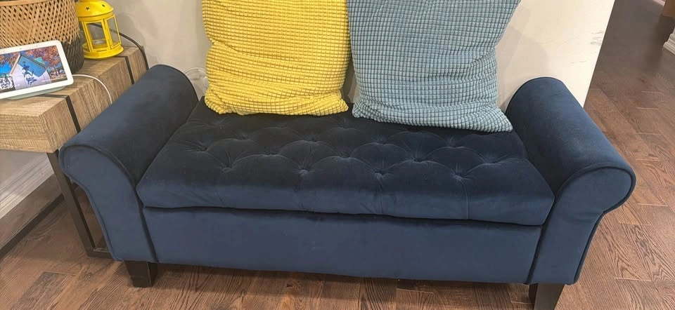 Moving Sale – Blue Velvet Storage Bench / Settee - photo 2