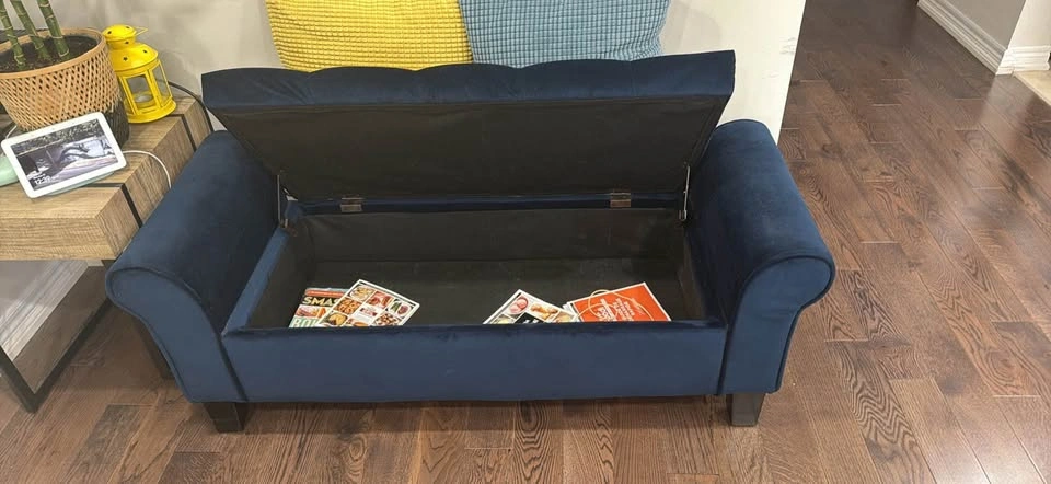 Moving Sale – Blue Velvet Storage Bench / Settee - photo 3
