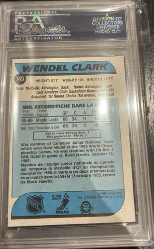 1986-87 O-Pee-Chee Wendel Clark Maple Leafs #149 PSA 9(OC) - photo 2