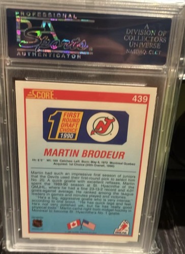 1990 Score Martin Brodeur #439 PSA 9 MINT Rookie - photo 2