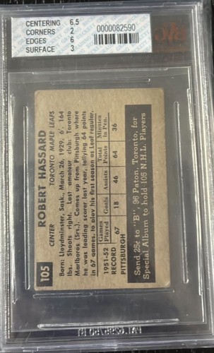 1952-53 Parkhurst Robert Hassard Rookie #105 Toronto Maple Leafs - photo 2