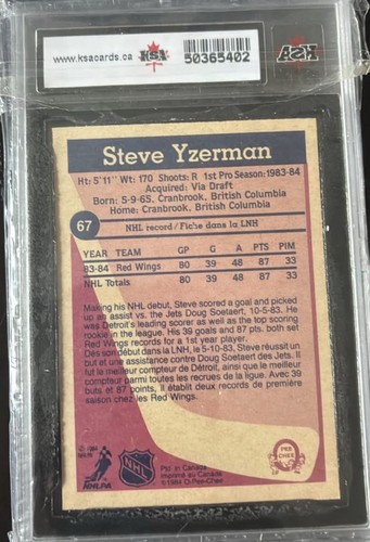 1984-85 OPC #67 Steve Yzerman Rookie Card KSA 9.5 - photo 2