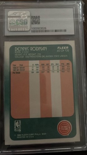 1988-89 Fleer Dennis Rodman #43 CSG 8 Rookie RC HOF - photo 2
