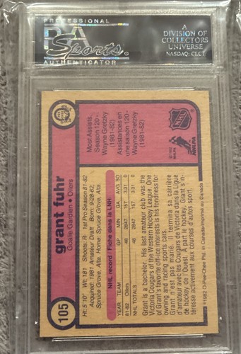 1982 OPC Grant Fuhr Rookie Card #105 PSA NM-MT 8 Oilers - photo 2