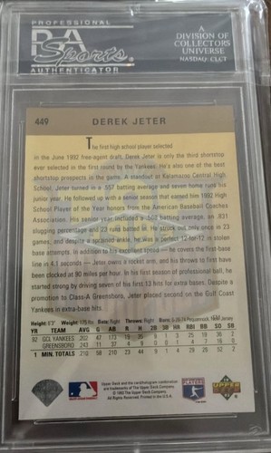 1993 Upper Deck Derek Jeter Rookie RC #449 PSA 9 MINT - photo 2