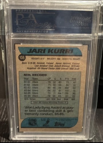 1986 87 Topps Jari Kurri Auto Psa Authenticated Edmonton Oilers - photo 2