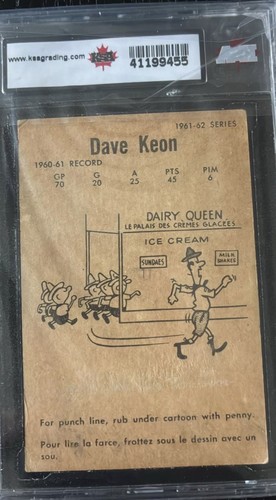 1961-62 PARKHURST #5 DAVE KEON ROOKIE CARD KSA 4 VGE - photo 2