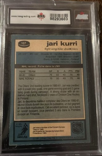 81-82 O-Pee-Chee Jari Kurri Rookie KSA 5 Edmonton Oilers #107 - photo 2