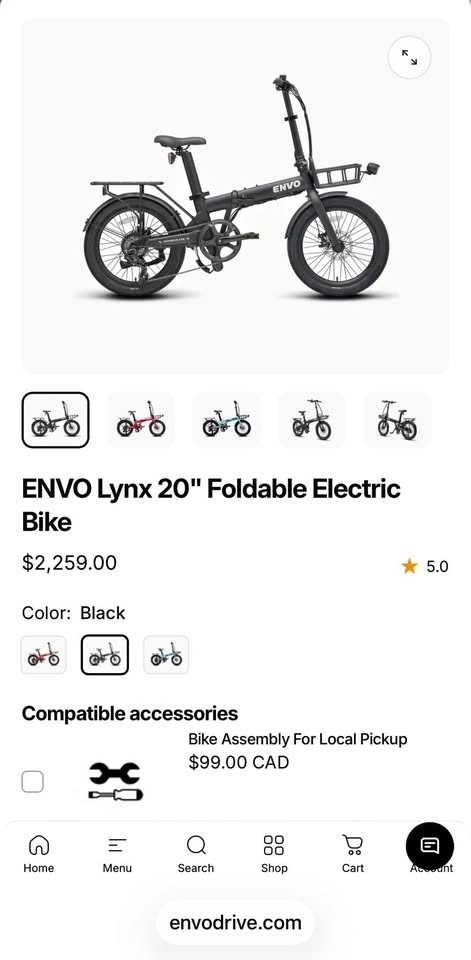 NEW* ENVO Lynx 20" Foldable BLACK E-Bike (SAVE $500)