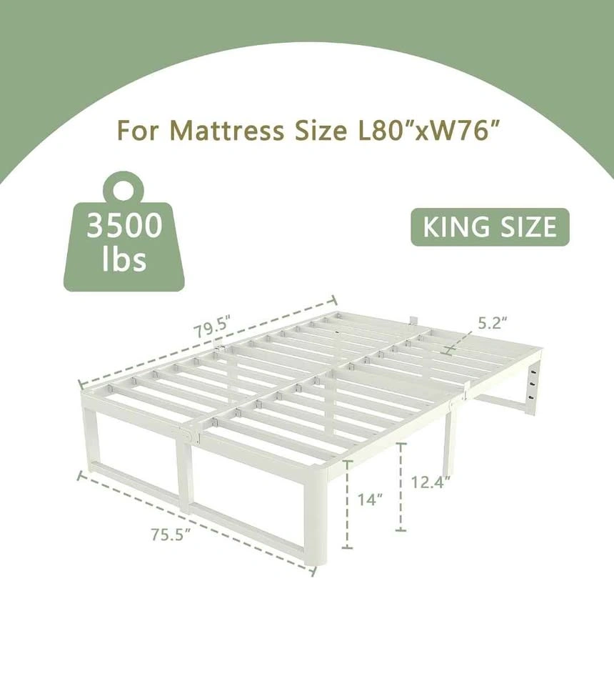 King Size White Metal Platform Bed Frame - photo 2