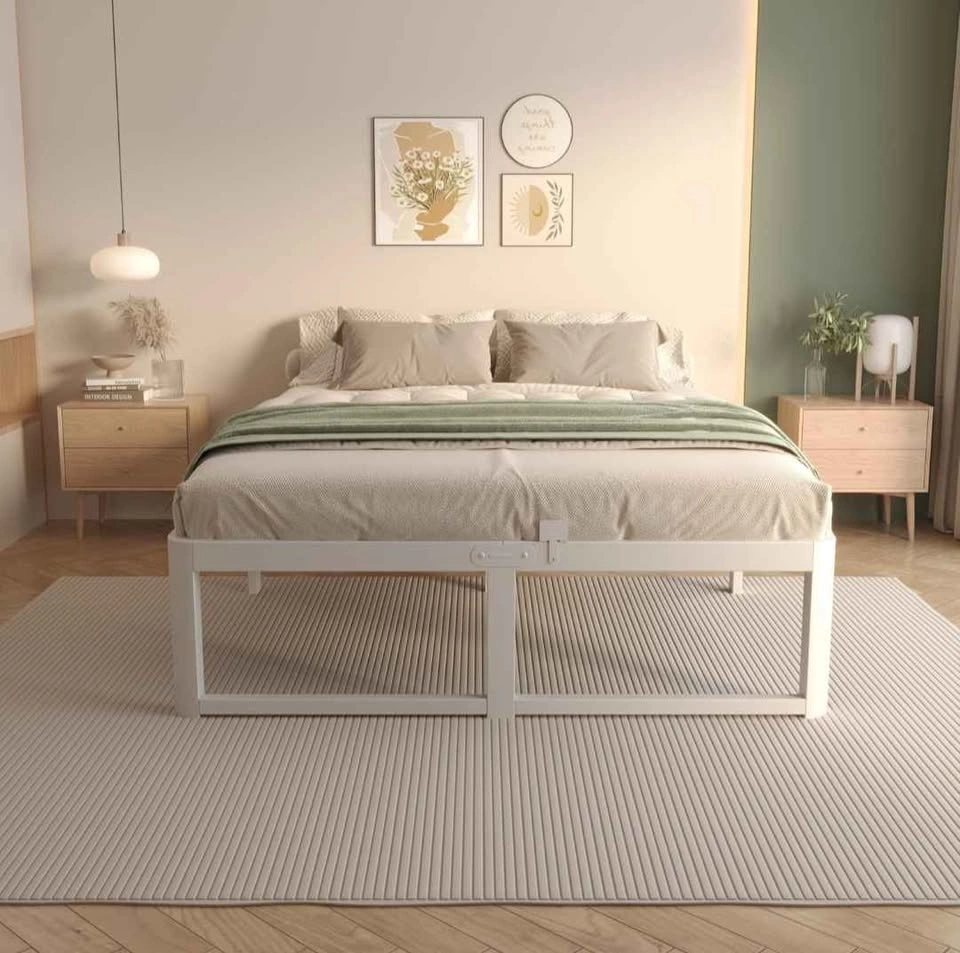 King Size White Metal Platform Bed Frame - photo 3