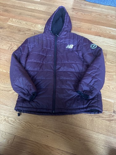New Balance Fleece Lined Puffer Jacket Hooded Maroon Winter Coat