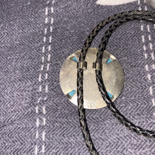 VTG Bolo Tie Featuring A Round Turquoise Stone Roadrunner Bird E - photo 4