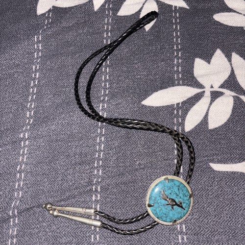 VTG Bolo Tie Featuring A Round Turquoise Stone Roadrunner Bird E - photo 5