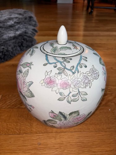 Vintage Hand-Painted Pink Peony Chinoiserie Porcelain Ginger Jar - photo 4