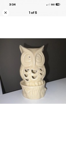 Ceramic Beige Owl Tea Light Candle Holder Decorative Animal Prin