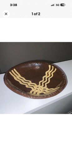 Vintage Handmade Brown Ceramic Art Pottery Bowl Swirl Pattern De