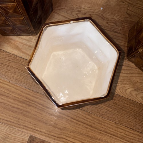 4 Vintage Ceramic Canister Set Brown Wood Panel 1970’s Container - photo 4