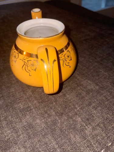 HALL Mustard/Canary Yellow 2 Cup 028 Teapot with Gold EUC - photo 4