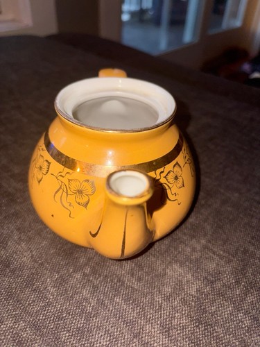 HALL Mustard/Canary Yellow 2 Cup 028 Teapot with Gold EUC - photo 5