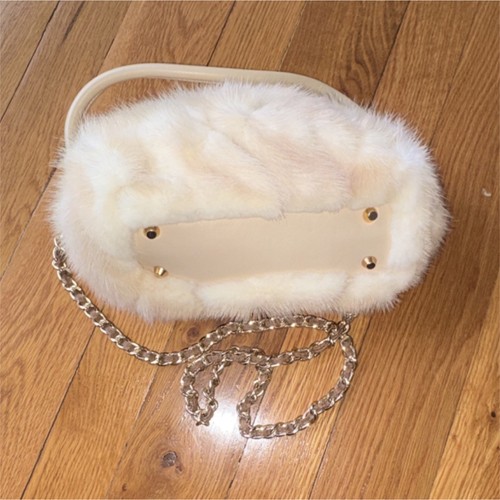 Paola by PdL Firenze Beige Fur Shoulder Bag with Chain Strap