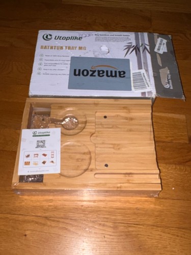 Utoplike Bamboo Bathtub Tray Caddy Expandable Tub Organizer