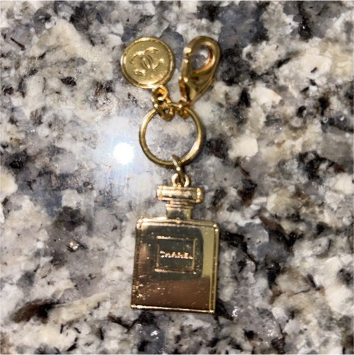 CHANEL Gold Metal Perfume Bottle Logo Accent Key Chain