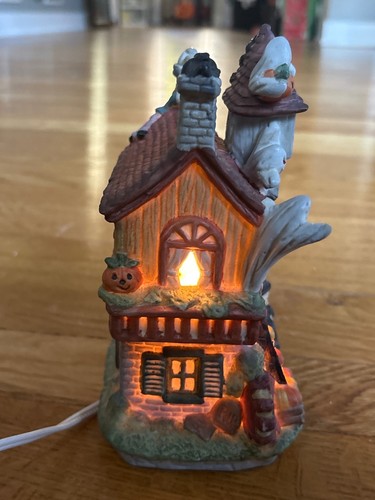 Vintage Halloween Pumpkin Factory Ceramic House Witch Ghost Cat - photo 3