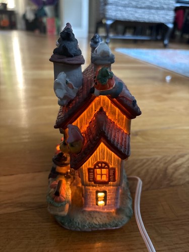 Vintage Halloween Pumpkin Factory Ceramic House Witch Ghost Cat - photo 4