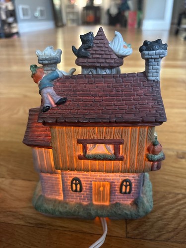Vintage Halloween Pumpkin Factory Ceramic House Witch Ghost Cat - photo 5